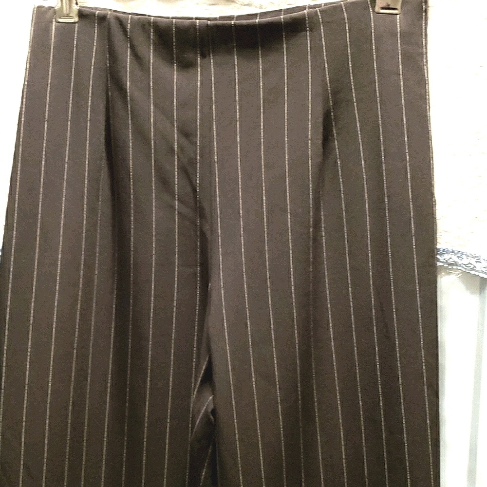 TRIBECA STUDIO BLACK WIDE LEG PINSTRIPE PANTS SZ 8 TALL